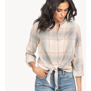NWT Lilla P Plaid Button Down Tie Front Top